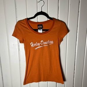 Authentic Harley-Davidson Womens Orange Colored Tee Size Small